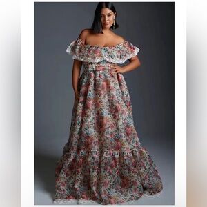 Selkie Floral Maxi Dress with Ruffle Details